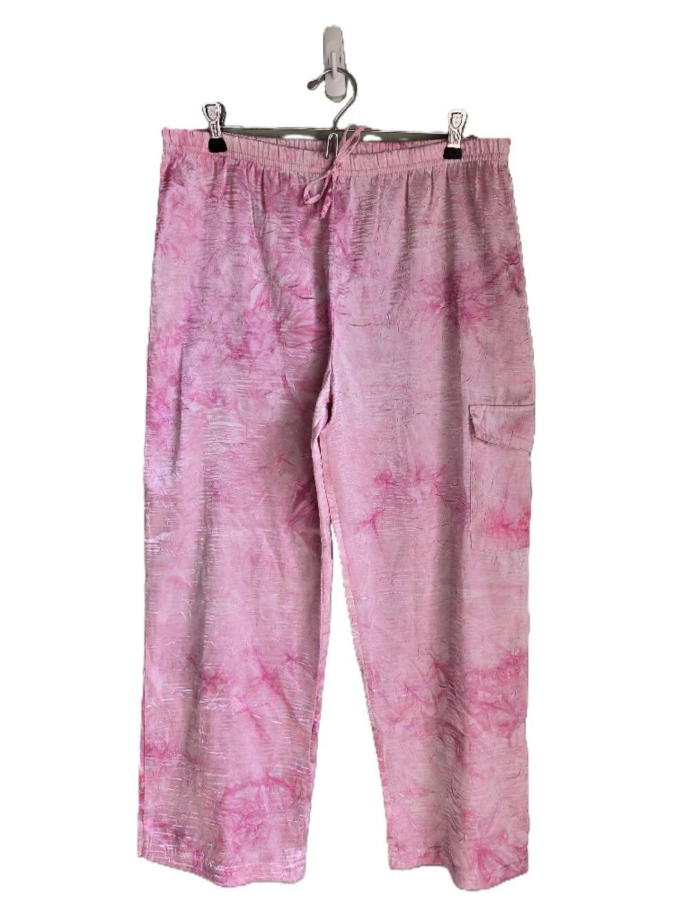 Shiny Satiny Soft Pink & White Tie Dye Pajama Pants Bottoms Girl's Large 12-14